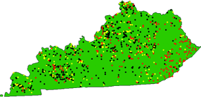 Map of dams within Kentucky
