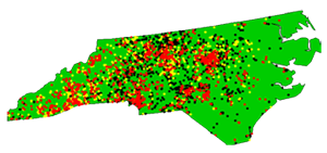 Map of dams within North Carolina