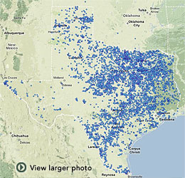 Locations of dams in Texas