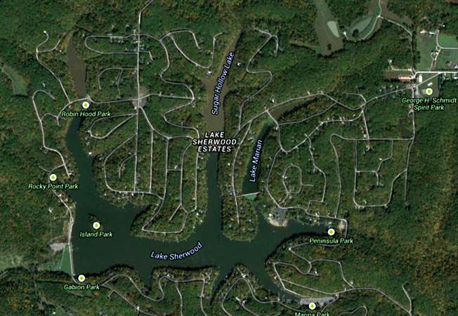 Lake Sherwood: Aerial map.