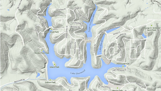 Lake Sherwood: Topographic map.